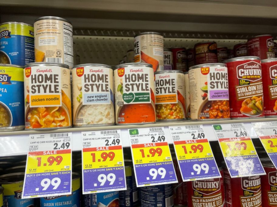 campbell's home style soup on store shelf