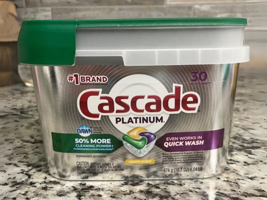cascade platinum dishwasher tabs on counter