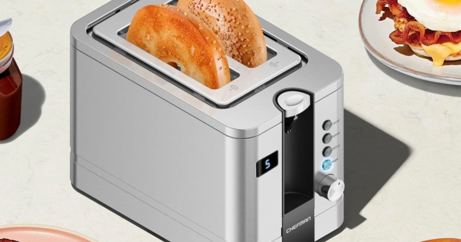 stainless steel chefman toaster with bagel 