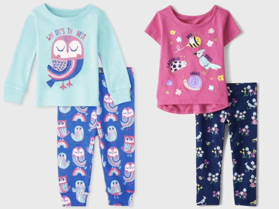 girls owl pajamas and girls 2 pc animal shirt and pants set