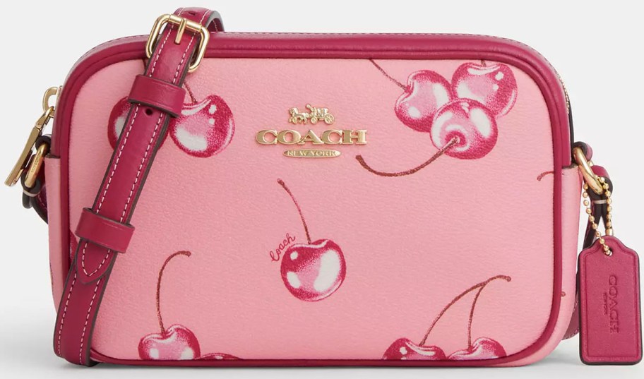 pink coach cherry print camera bag