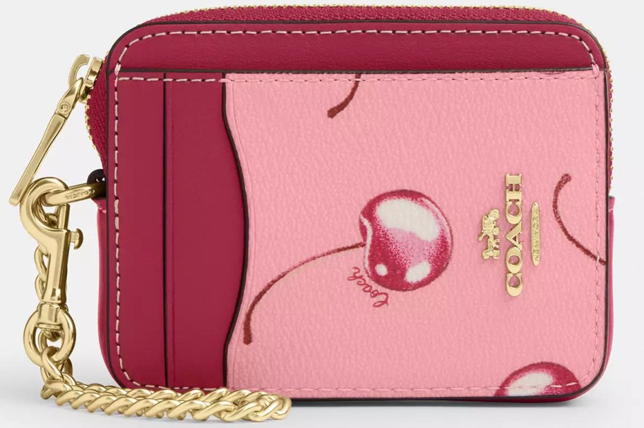 pink cherry coach zip card wallet