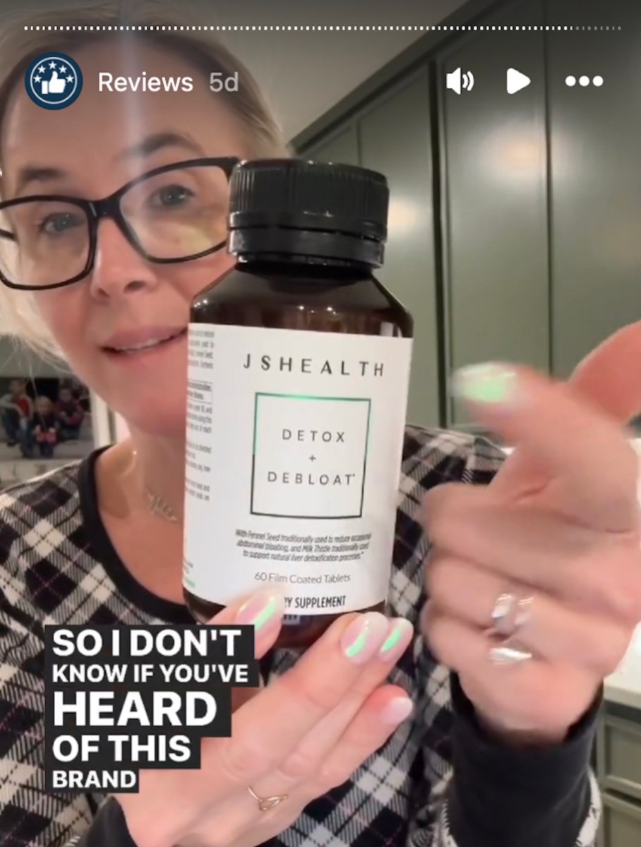 screenshot of instagram review for js health wellness pills