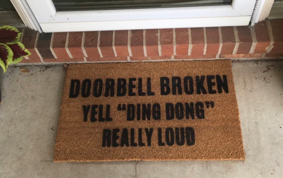 funny doorbell broken yell ding dong really loud doormat on concrete 