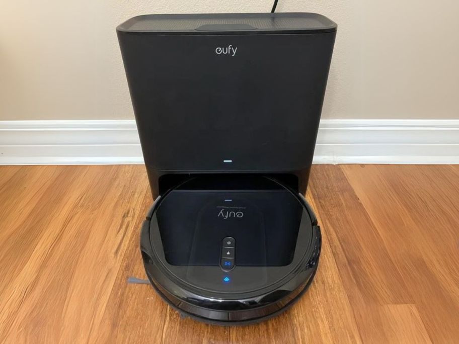 eufy Clean RoboVac G35+ Robot Vacuum in station on floor