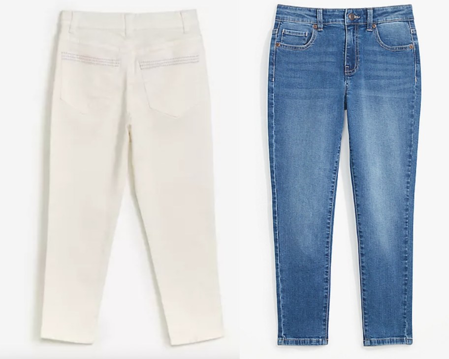 white and blue girls jeans front and back