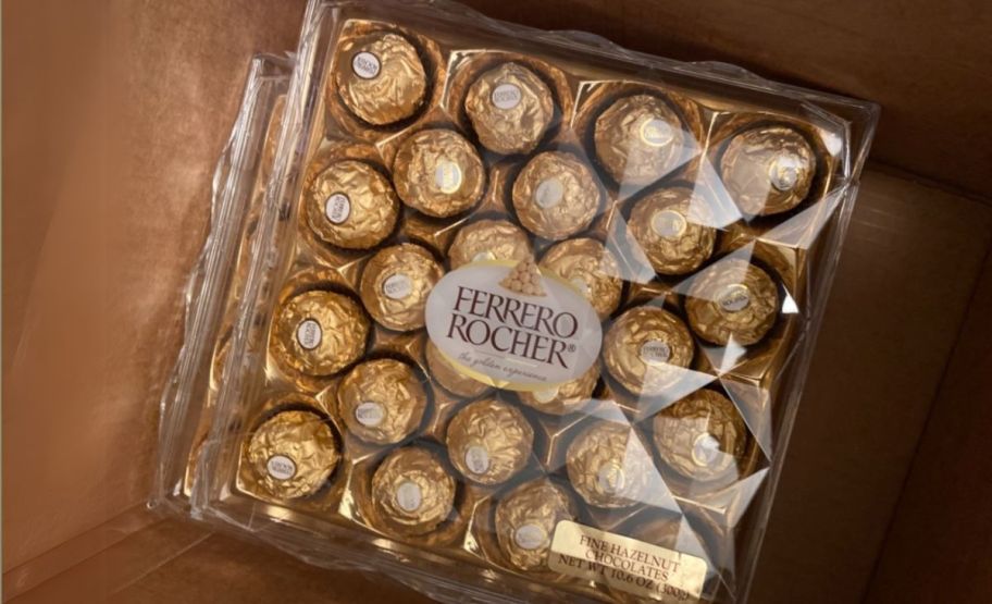 a 24 count box of ferrero rocher chocolates