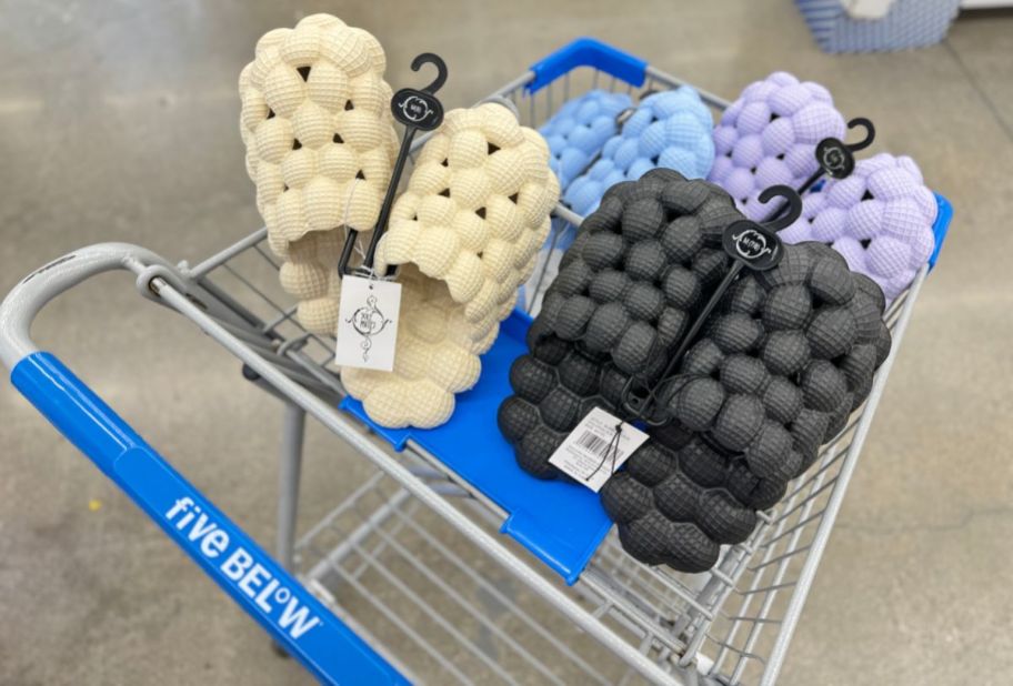 four pair of ladies bubble slides in 4 colors in a shopping cart