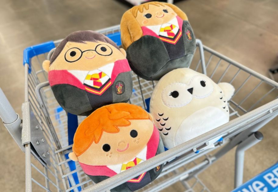 4 harry potter squishmallows in a five below shopping cart