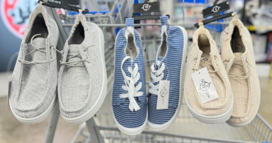3 pair of womens casual shoes in a 5 below shopping cart
