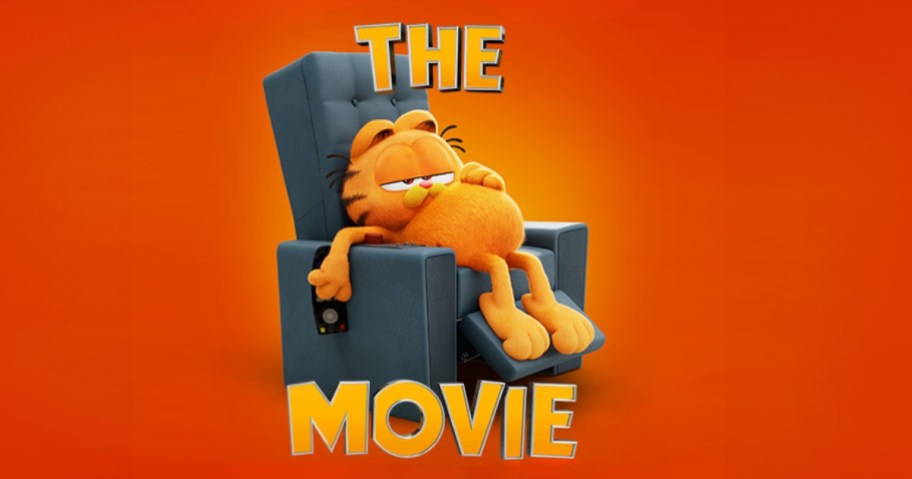Garfield The Movie Poster with Garfield sitting in a blue chair