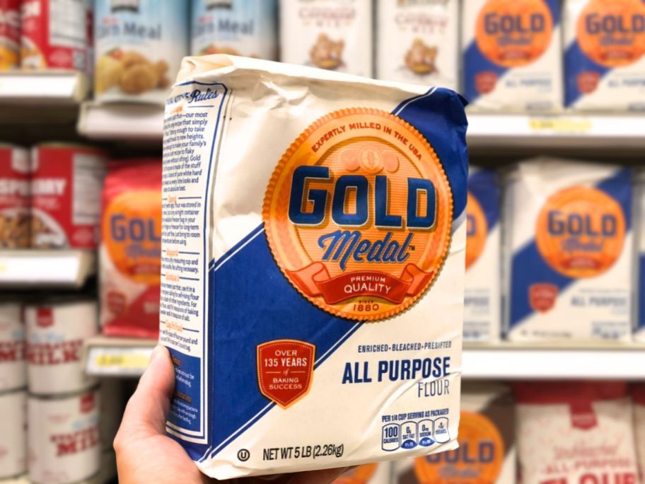 gold medal flour being held up in store
