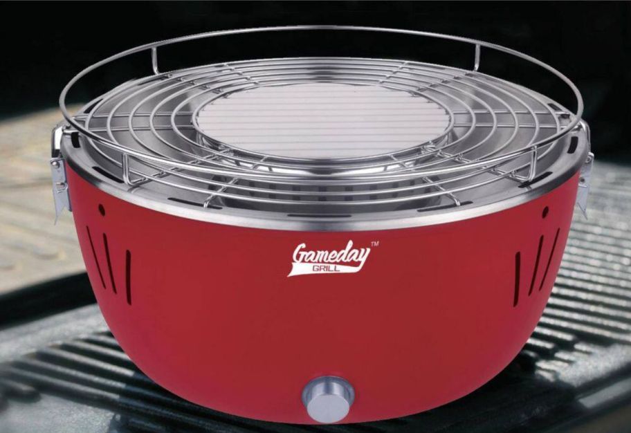 a red table top grill 