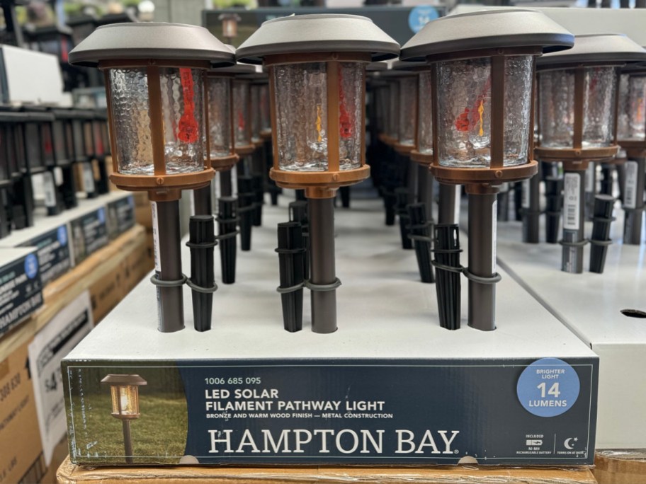 hampton bay solar lights on display in store