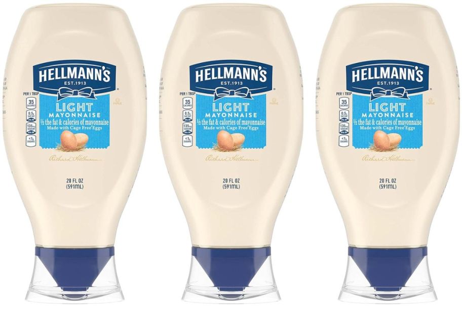 3 squeeze bottles of hellmans lite mayo