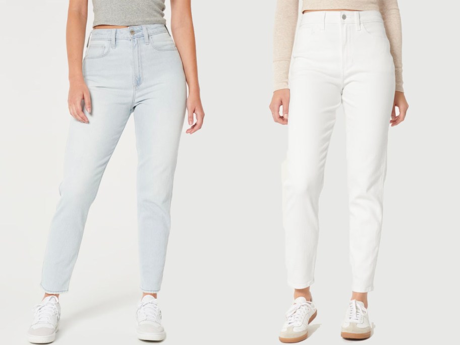 two women wearing light wash and white jeans