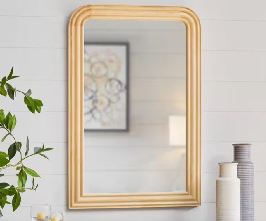 natural wood arched mirror