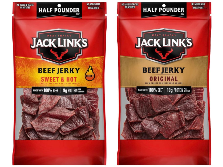 jack links sweet and hot and orignal beef jerky bags