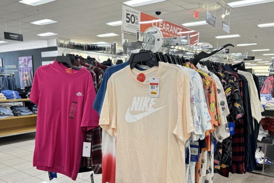 mens shirts on a clearance rack at a Kohl's store