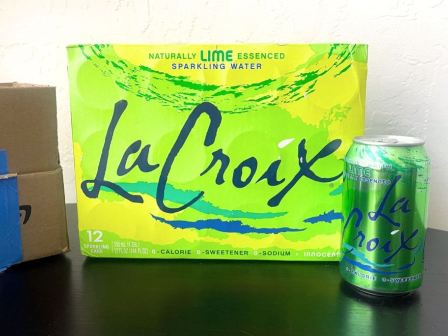 lacroix 12 pack lime on table next to can