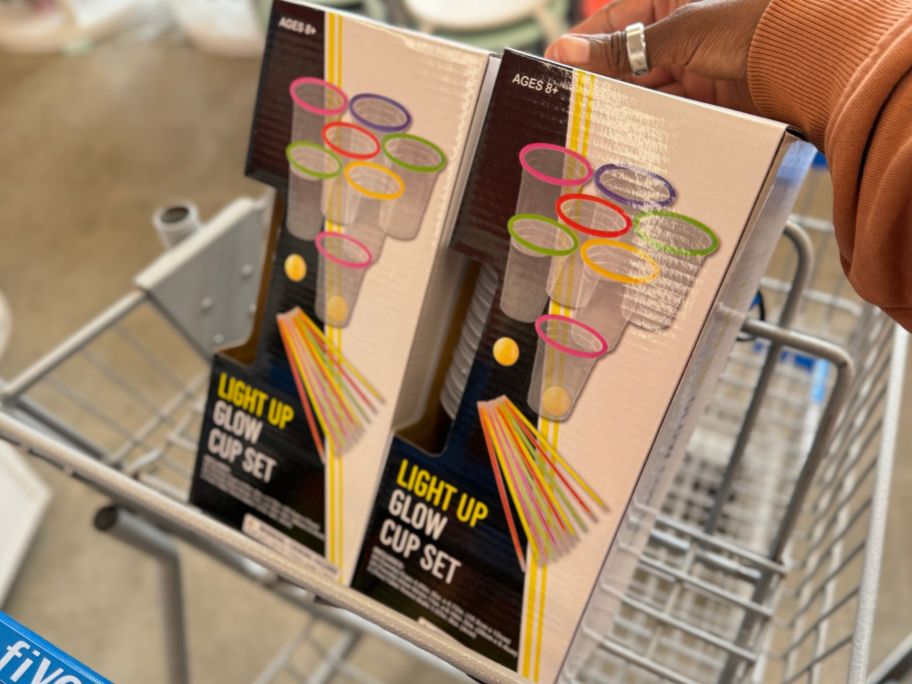 2 led glow cup sets in a five below shopping cart