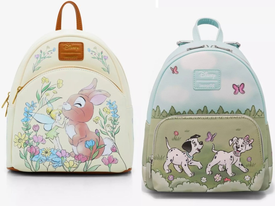 Loungefly backpacks with Disney's Tinkerbell & Thumper and 101 Dalmations