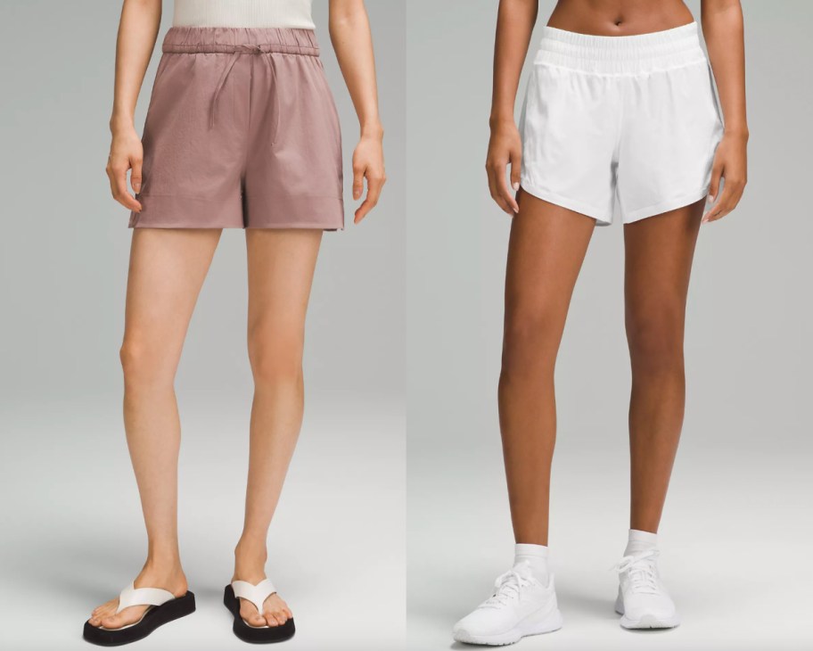 women wearing rose gold and white shorts