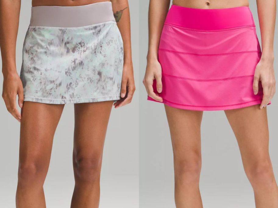 stock images of 2 women wearing lululemon skirts
