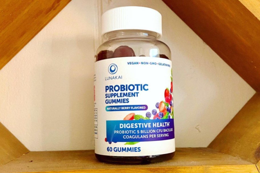 probiotic gummies in bottle on shelf