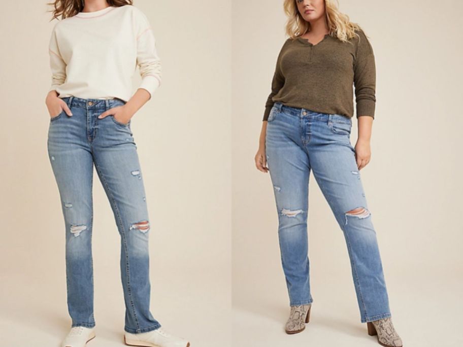 2 women wearing jeans