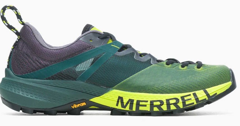 purple, teal, green and yellow women's Merrell trail shoe