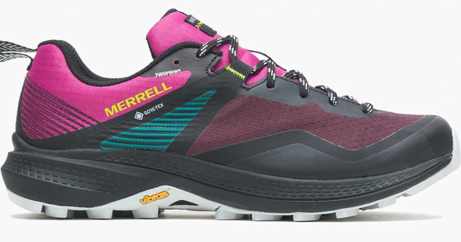 pink, teal, yellow and black women's Merrell trail shoe