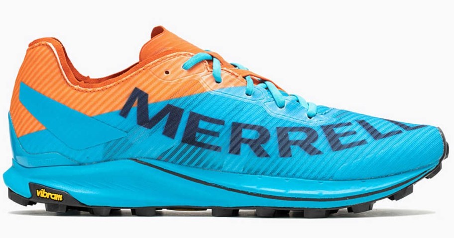 bright blue and orange men's Merrell trail shoe