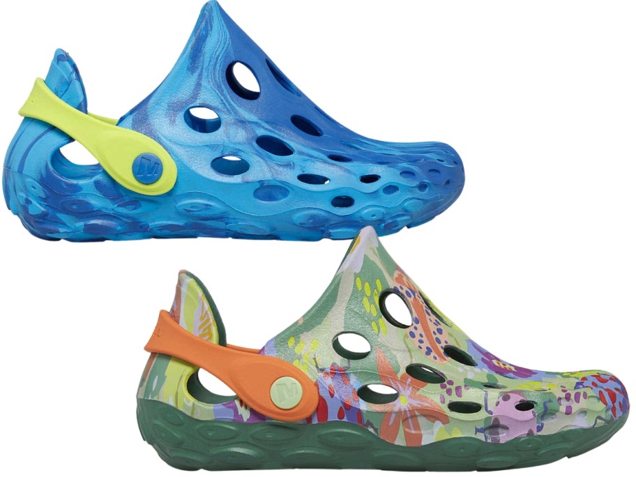 blue and yellow and green and orange floral kid's hydromac water shoes