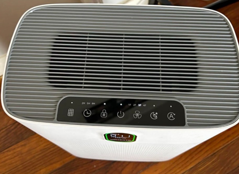 top image showing led panel on morento air purifier 