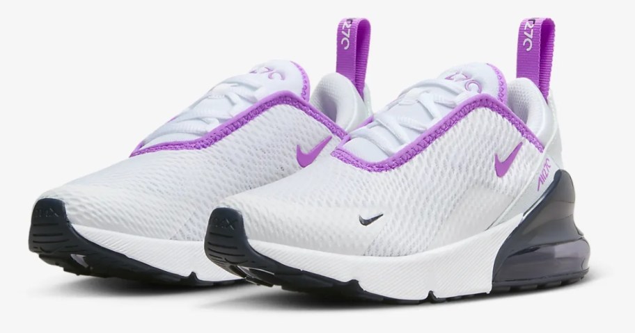 white, purple and black little kid's Nike Air Max shoes