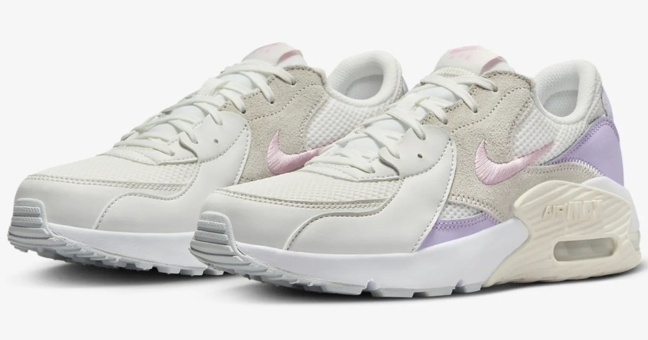 off white, tan and light purple women's Nike Air Max shoes