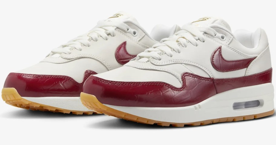 white and red women's Nike Air Max shoes