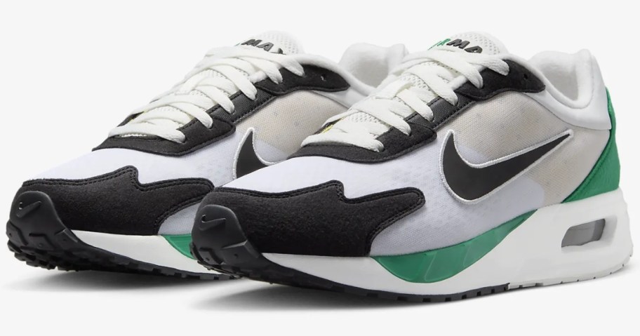 white, black, green men's Nike Air Max shoes