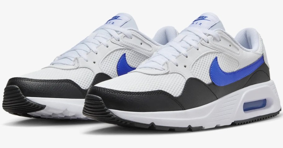 white, black and blue men's Nike Air Max shoes