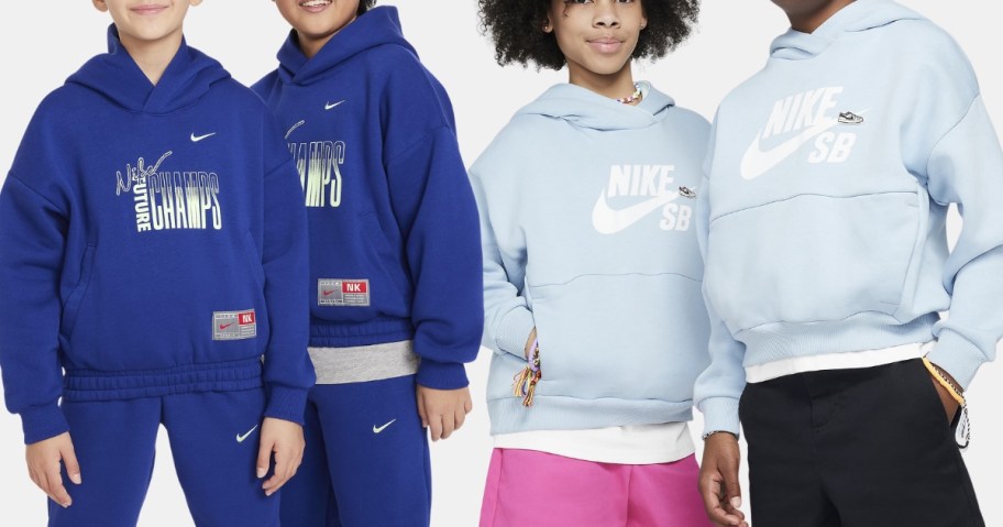 kids wearing blue Nike Future Champs hoodies and kids wearing light blue Nike SB hoodies