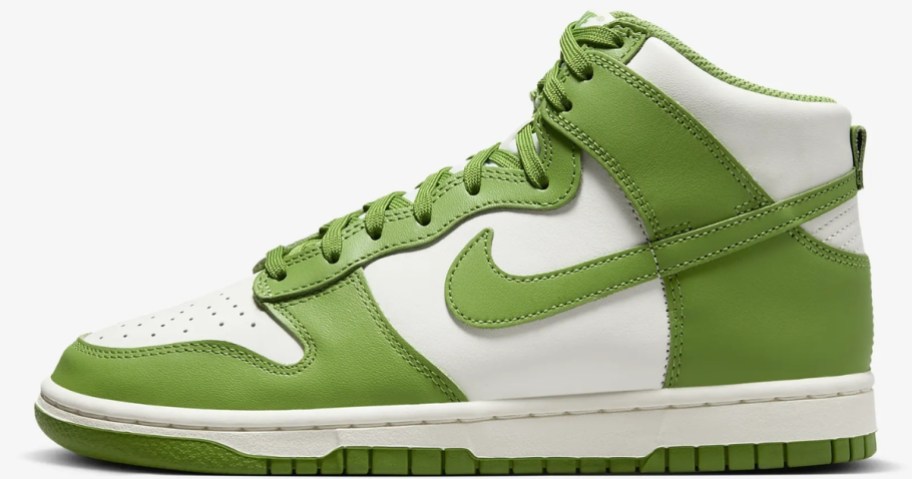 green and white women's Nike dunk high top shoe