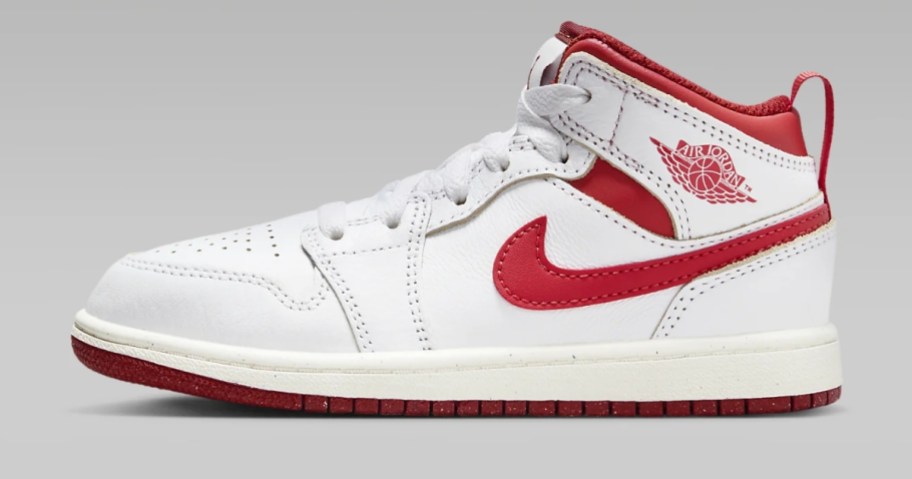 white and red little kid's Nike Jordan mid shoe