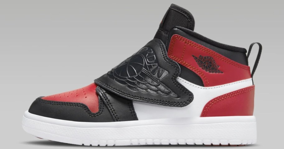 black, white and red little kids' Nike Jordan shoe
