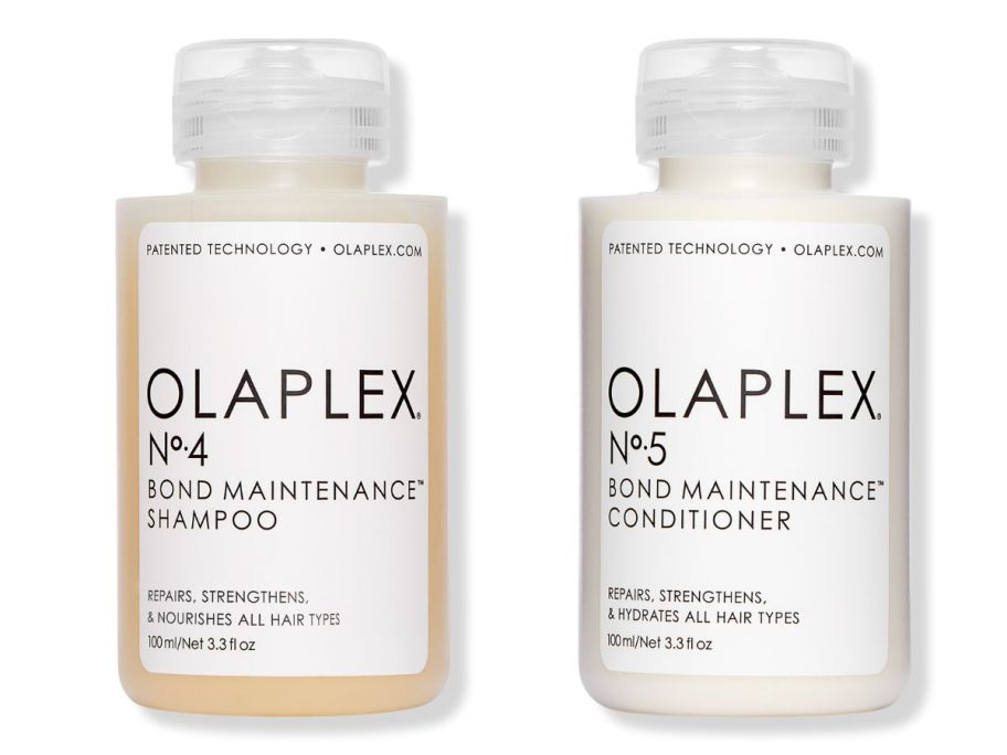 Olaplex Travel Size No.4 Bond Maintenance Shampoo and Olaplex Travel Size No.5 Bond Maintenance Conditioner stock images