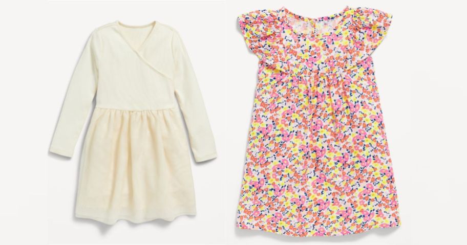 white toddler girls dress and flower dress
