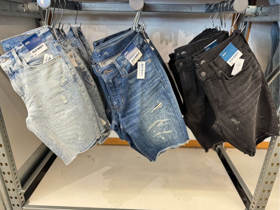 Old Navy men's shorts hanging in store