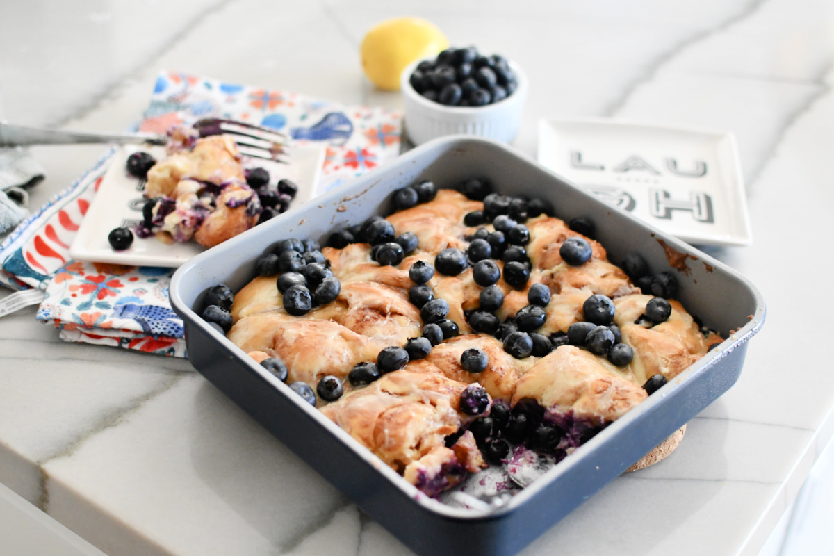 Make Lemon Blueberry Breakfast Cake From Cinnamon Rolls!