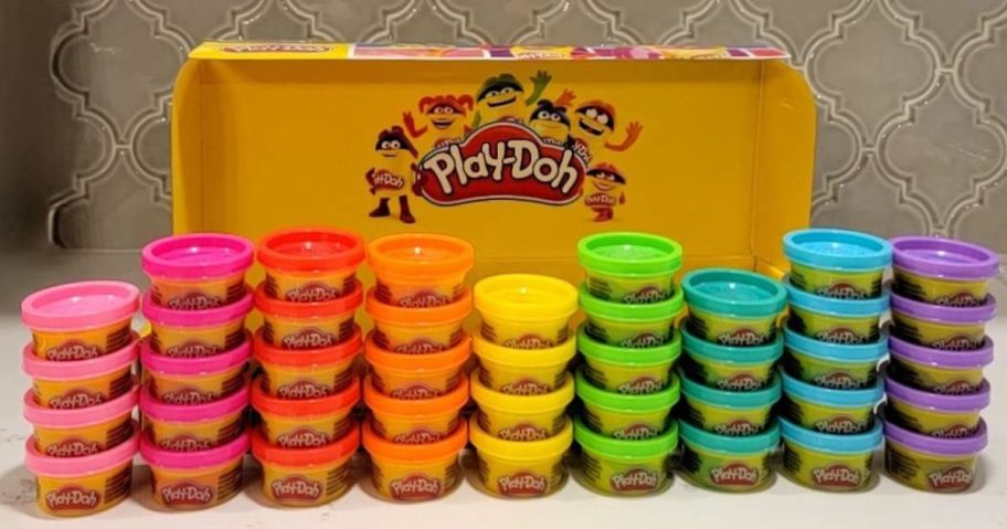 Play-Doh 1oz 42-Pack stacked in front of play-doh box