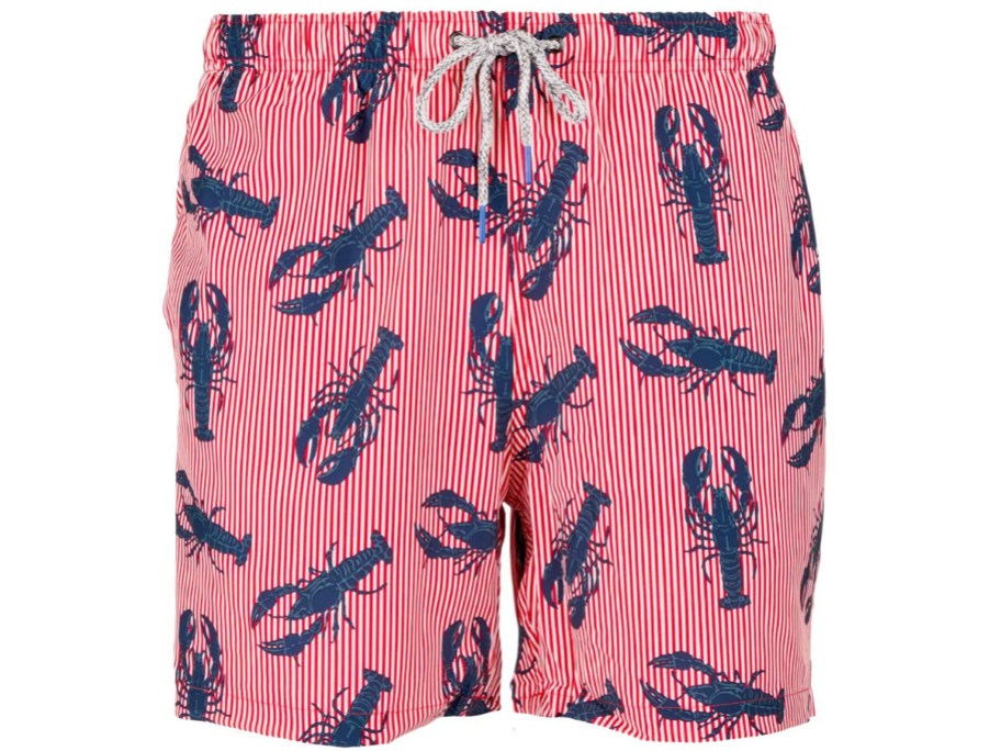 red and blue lobster swim shorts